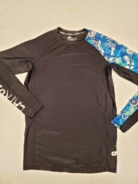Lafroi Burst Rash Guard Long Sleeve Swim Shirt L Black Nautical Print Crew Neck